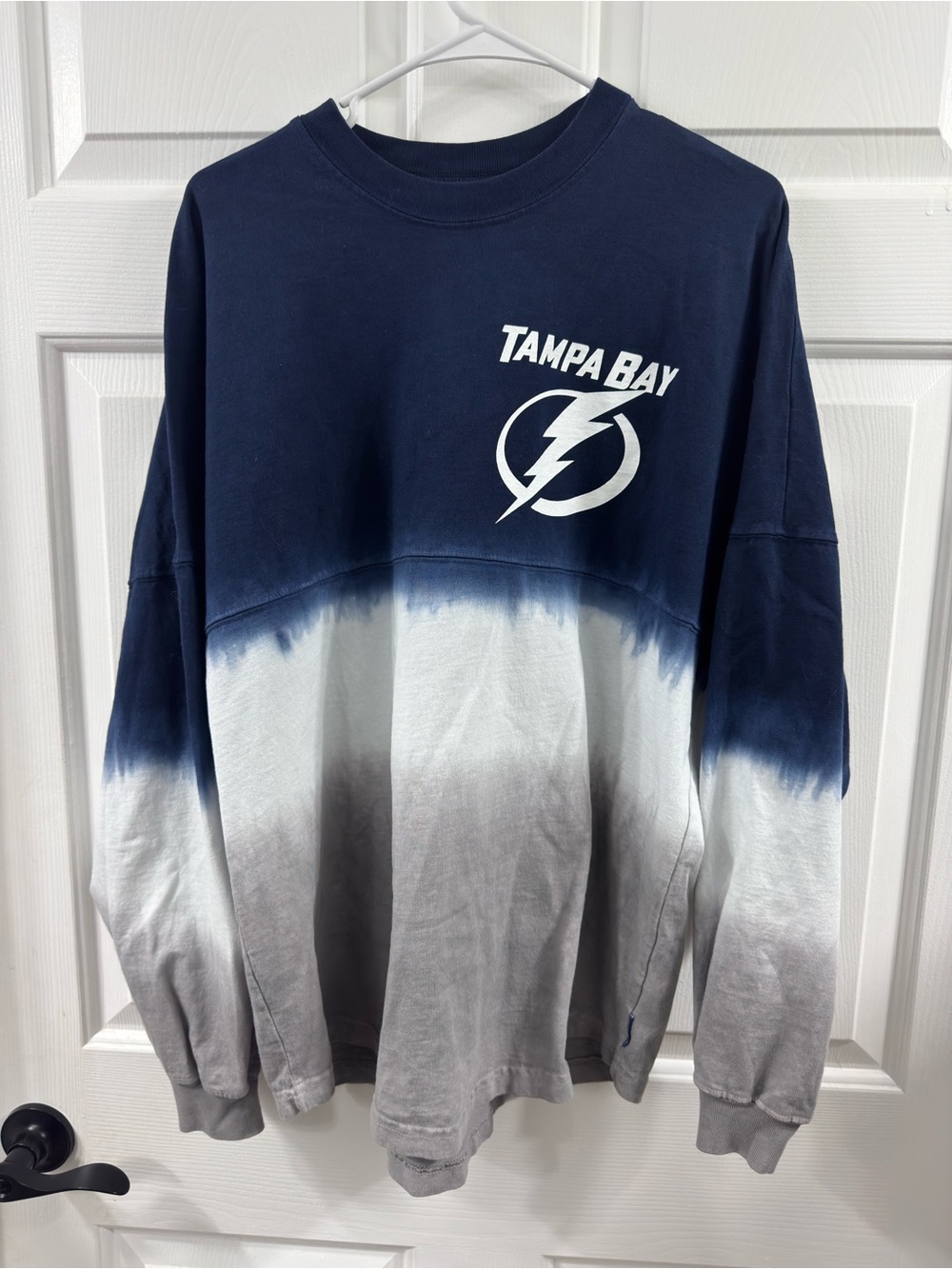 Lightning Tampa Bay Long Sleeve Tie-Dye Crewneck Tee - Navy, White & Gray